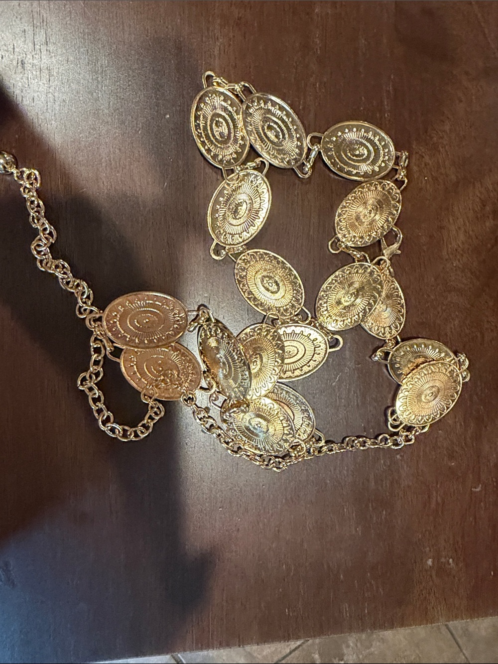 Gold Coin Medallion Chain Belt — Women's Decorative Metallic Waist Chain